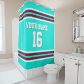 ブライトアクアブルゴーニュホワイトストライプスポーツジャージー シャワーカーテン (インサイチュ)