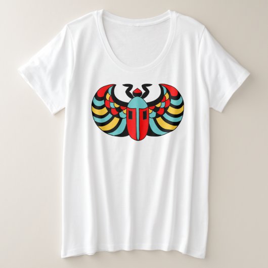 ブライトアポップ・アートのートスカラブビートル赤イエローブルーブラック プラスサイズTシャツ (デザイン正面)