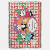 ブライトアーガイルスケートで滑るペンギンホリデースロー スローブランケット (正面縦)