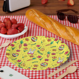 ブライトイエローイースターパターン紙プレート ペーパープレート