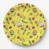 ブライトイエローイースターパターン紙プレート ペーパープレート (正面)