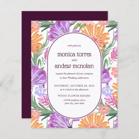 ブライトイエローオレンジグリーン花模様春の結婚式 (正面/裏面)