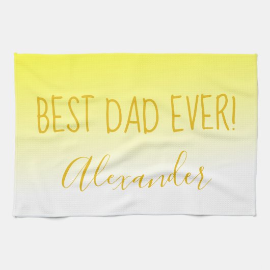 ブライトイエローグラデーション最高のパパ キッチンタオル (横)