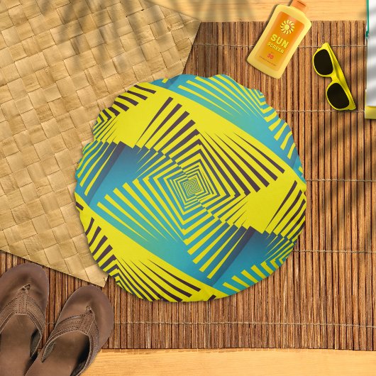 ブライトイエローグリーン抽象芸術ジャングルスタイルパターン ラウンドクッション