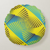 ブライトイエローグリーン抽象芸術ジャングルスタイルパターン ラウンドクッション (正面)