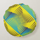 ブライトイエローグリーン抽象芸術ジャングルスタイルパターン ラウンドクッション (裏面)