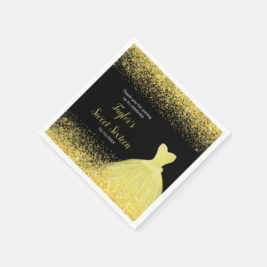 ブライトイエロードレスフェイクグリッタースウィート16誕生日 スタンダードカクテルナプキン (角)