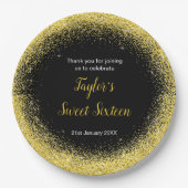 ブライトイエロードレスフェイクグリッタースウィート16誕生日 ペーパープレート (正面)