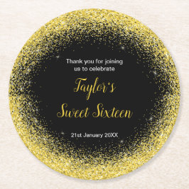 ブライトイエロードレスフェイクグリッタースウィート16誕生日 ラウンドペーパーコースター