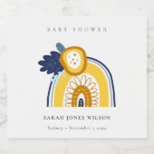 ブライトイエローネイビーフローラレインボーベビーシャワー ビールラベル (シングルラベル)