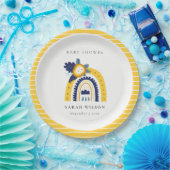 ブライトイエローネイビーフローラレインボーベビーシャワー ペーパープレート (パーティー)