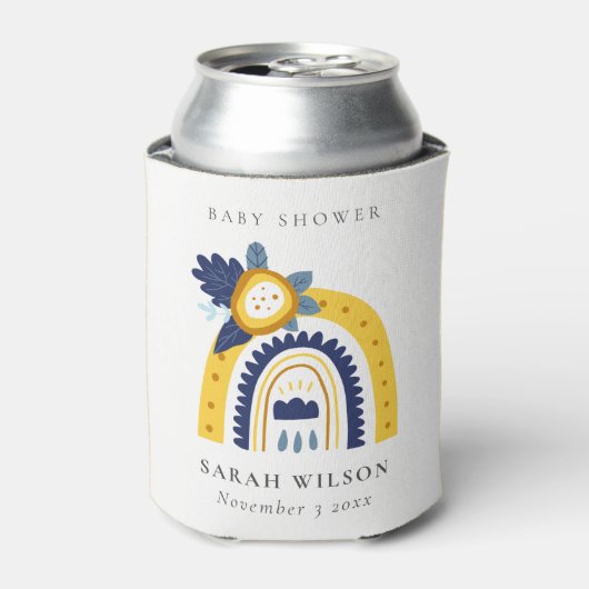 ブライトイエローネイビーフローラレインボーベビーシャワー 缶クーラー (缶正面)
