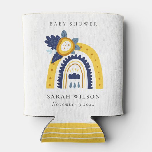 ブライトイエローネイビーフローラレインボーベビーシャワー 缶クーラー (裏面)