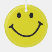 ブライトイエローハッピースマイル顔 ガラスオーナメント (正面)