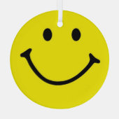 ブライトイエローハッピースマイル顔 ガラスオーナメント (裏面)