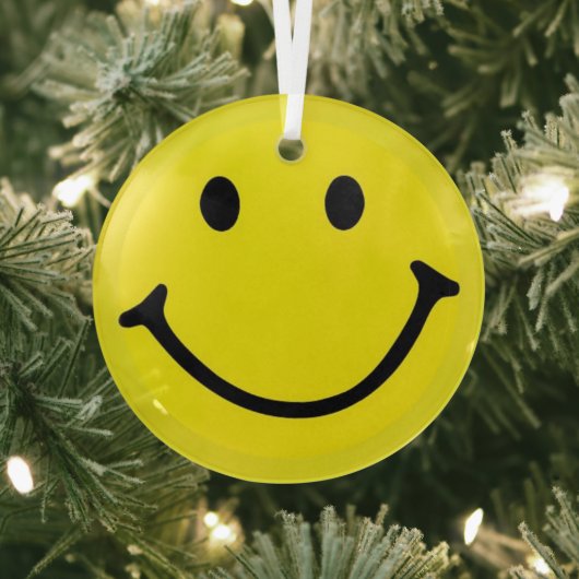 ブライトイエローハッピー笑顔顔 ガラスオーナメント (インサイチュ)