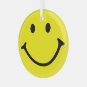 ブライトイエローハッピー笑顔顔 ガラスオーナメント (正面左)