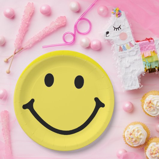 ブライトイエローハッピー笑顔顔 ペーパープレート (パーティー)