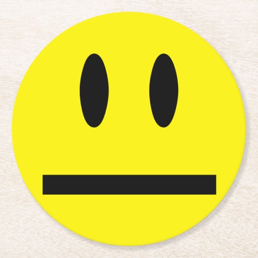 ブライトイエローハッピー笑顔顔 ラウンドペーパーコースター (正面)