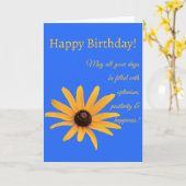 ブライトイエローフラワーオンブルー王室のフォールディング誕生日 カード (黄色い花)