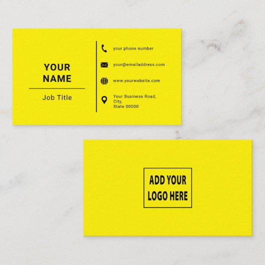 ブライトイエローブラックミニマルカスタムリスト文字 名刺 (正面/裏面)