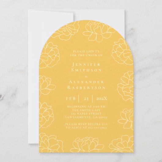 ブライトイエローミニマル植物学結婚式招待状 招待状 (正面)