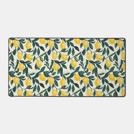 ブライトイエローレモパターン(の模様が)あるン デスクマット (正面)