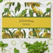 ブライトイエローレモンとグリーン葉 キッチンタオル (折り畳み)