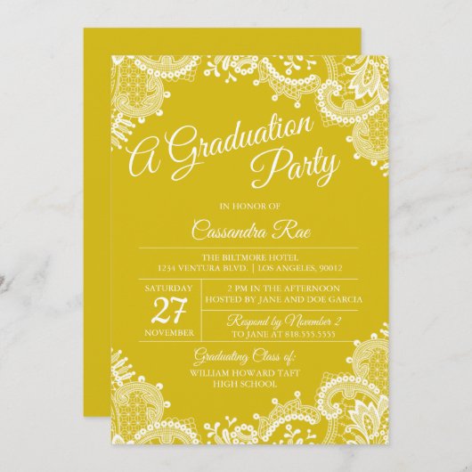 ブライトイエローレース卒業パーティー招待状 招待状 (正面/裏面)