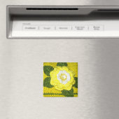 ブライトイエローローズアンドグリーン葉プリントクロシェト マグネット (インサイチュ (食洗機))