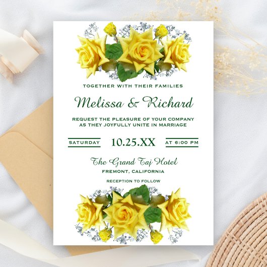ブライトイエローローズズフローラ結婚式招待状 招待状
