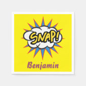 ブライトイエロー漫画ブックおもしろいスナップ スタンダードカクテルナプキン (正面)