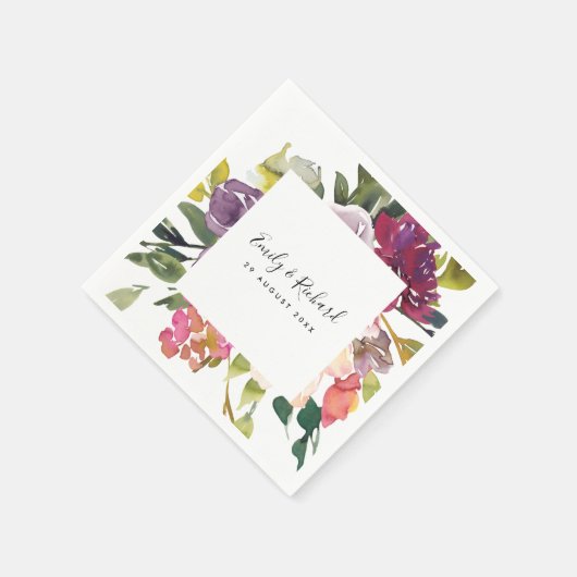 ブライトイエロー赤面ブルゴーニュフローラバンチ結婚ーズ スタンダードカクテルナプキン (角)