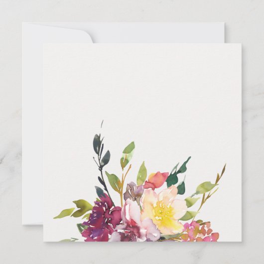 ブライトイエロー赤面ブルゴーニュフローラブライダルシャワー 招待状 (裏面)