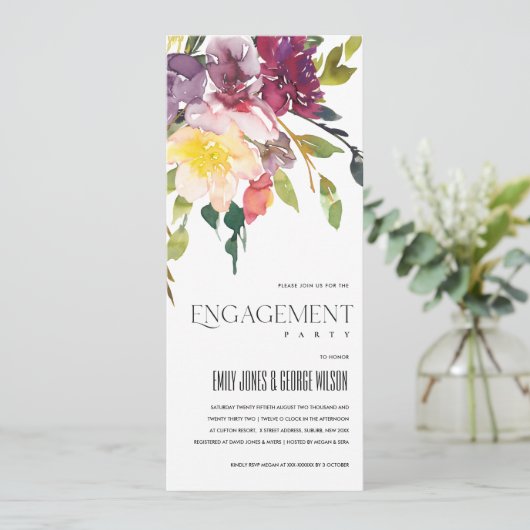 ブライトイエロー赤面ブルゴーニュフローラ婚約 招待状 (スタンド正面)