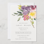 ブライトイエロー赤面ブルゴーニュフローラ結婚式の招待 サンキューカード (正面)