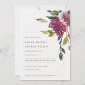 ブライトイエロー赤面ブルゴーニュフローラ結婚式の招待 サンキューカード (正面)