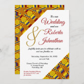 ブライトイエロー金ゴールドブルガンディーアフリカンケンテK29 招待状 (正面/裏面)