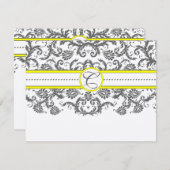 ブライトイエロー&グレーダマスク披露宴カード 招待状 (正面/裏面)