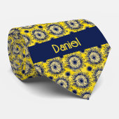 ブライトイエロー&ネイビーブルー抽象芸術花 ネクタイ (ロール)