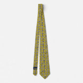 ブライトイエロー&ネイビーブルー抽象芸術花 ネクタイ (裏面)