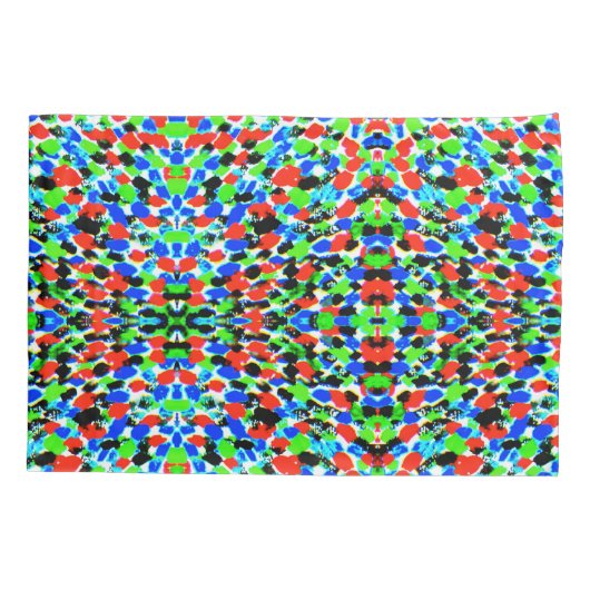 ブライトイカットレッドグリーン数々のプリントピラロケース 枕カバー (裏面)