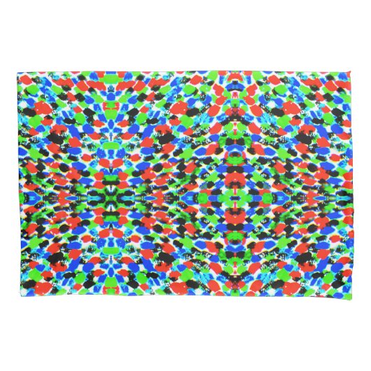 ブライトイカットレッドグリーン数々のプリントピラロケース 枕カバー (正面)