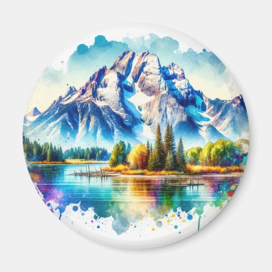 ブライトウォーターカラーグランドテトンナショナルパークワイオミン マグネット (正面)