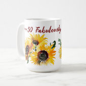 ブライトウォーターカラーサンフラワーファブラス50誕生日 コーヒーマグカップ (正面左)