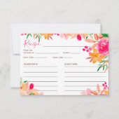 ブライトウォーターカラーピンクオレンジフローラブライダルレシピ 招待状 (正面)