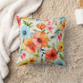 ブライトウォーターカラーフローラポピー装飾用クッション クッション (ブランケット)