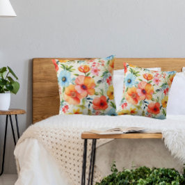 ブライトウォーターカラーフローラポピー装飾用クッション クッション