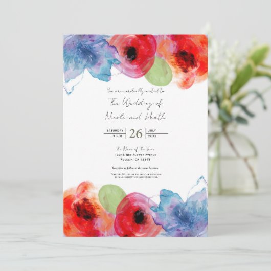 ブライトウォーターカラーフローラ春の結婚式シック 招待状 (スタンド正面)