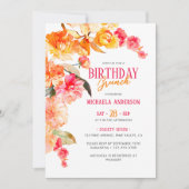 ブライトウォーターカラーフローラ誕生日ブランチ/ランチョンホテル 招待状 (正面)